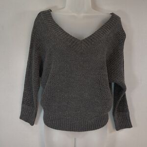 Express Gray V-Neck Women's Loose Knit Wool Blend Sweater , Size M